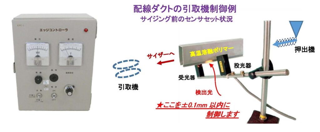 樹脂異形押出品の自動引取イメージ